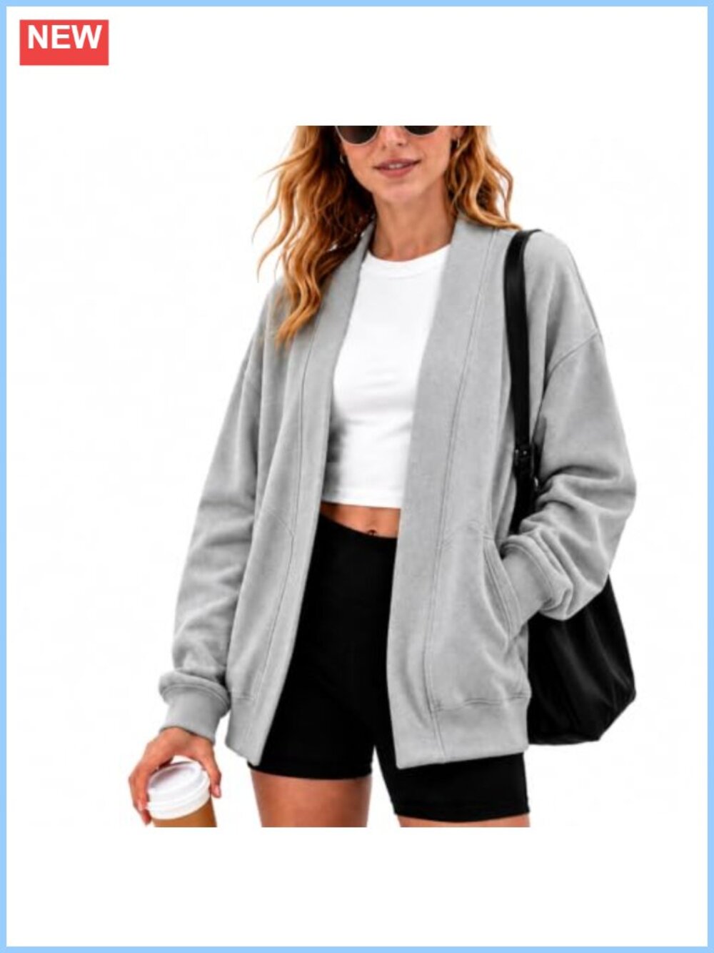 Oversized Cotton Cardigan Sweatshirt Open Front Women's Lightweight Pocket